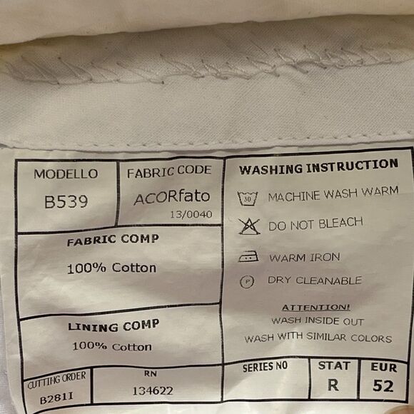 SUITSUPPLY Men's EU 52 Flat Front Trousers Pure Cotton Tapered Chino Pants White - Picture 12 of 12